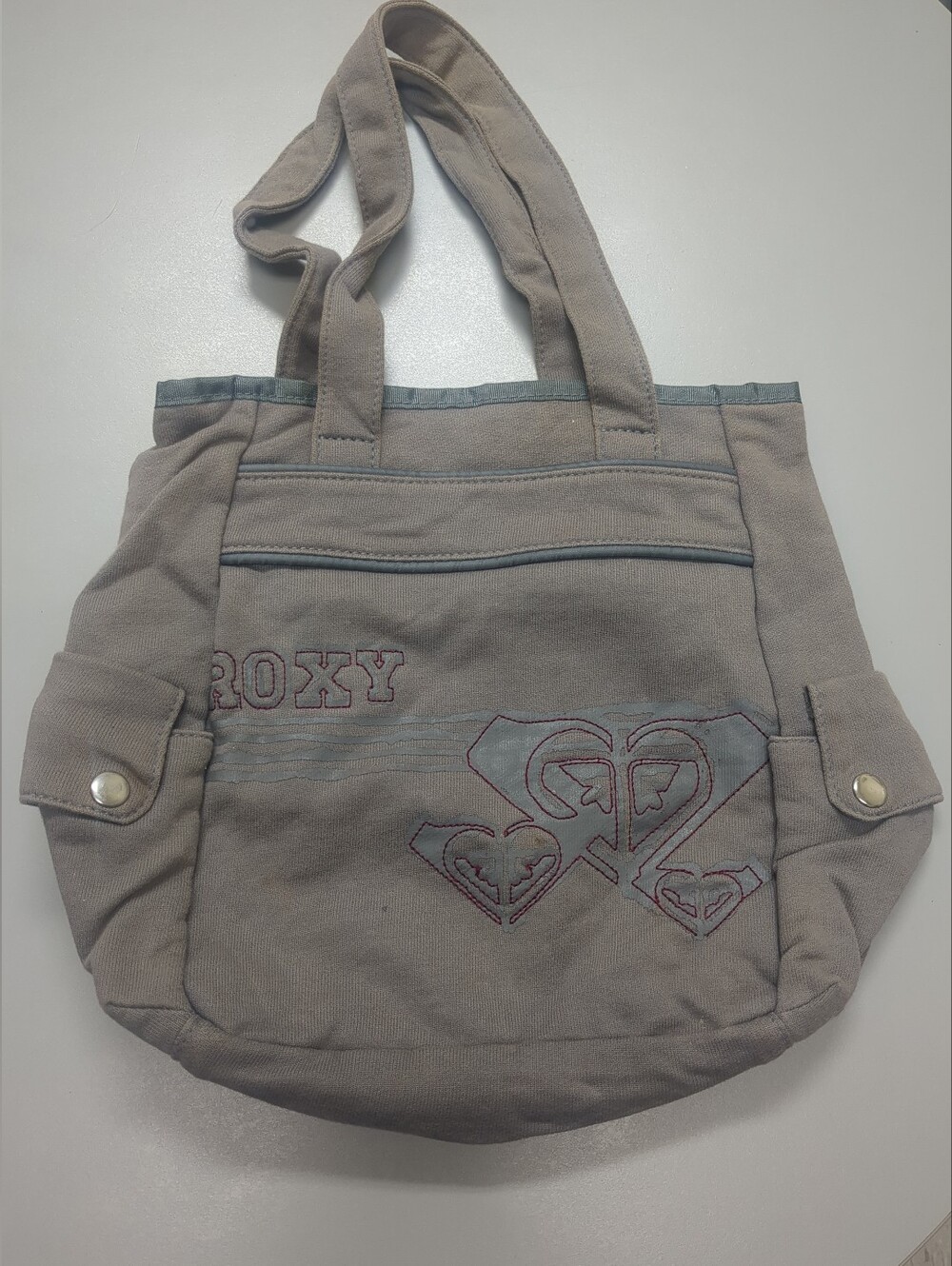 Roxy Vintage Canvas Tote Bag Y2K Era Cotton Bag Hearts Embroidered